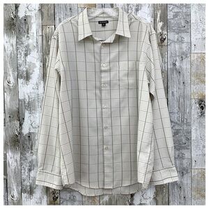 #10 George Khaki Beige Plaid Collared Button Down Shirt Casual Top Large 42-44
